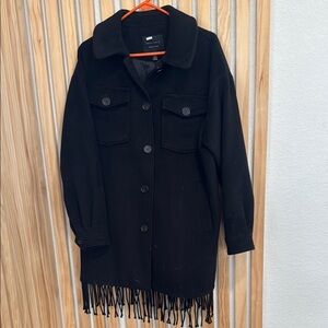 Fringe Wool Shirt Jacket | BLACK | S
